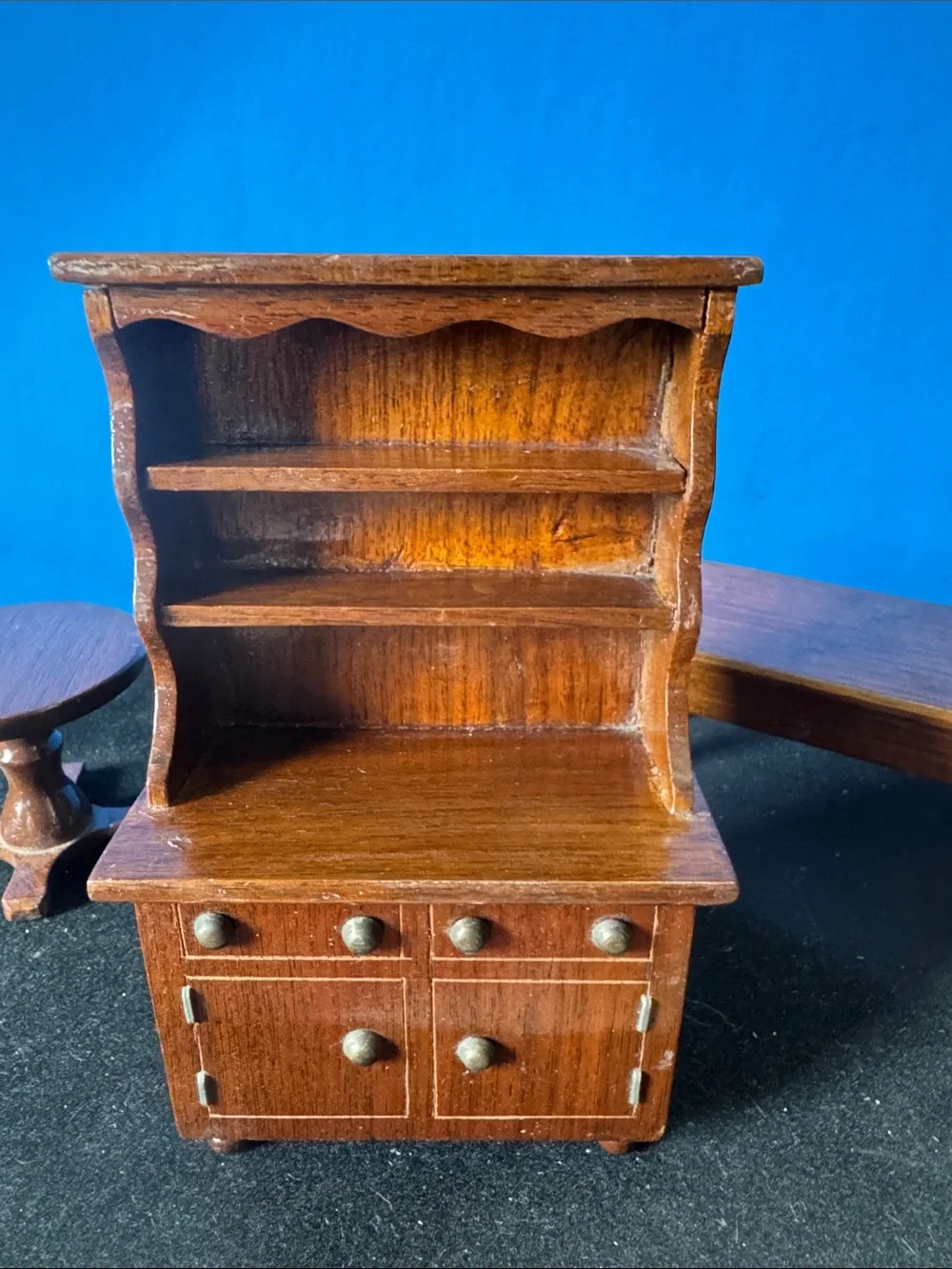 Vintage Miniature Wooden doll house Furniture Set - Dark Brown